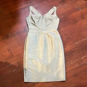 Adrianna Papell silver green Ruched Halter Cocktail Dress